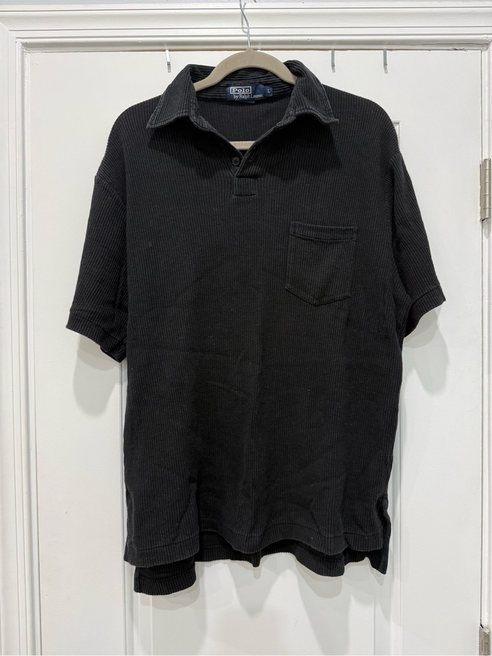 Vintage 90s Polo by Ralph Lauren Black Ribbed Short Sleeve Polo Shirt